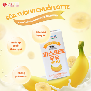 Sữa Trái Cây Vị Chuối Lotte- Pasteur Banana Milk- 190ml- Thùng 24 Hộp